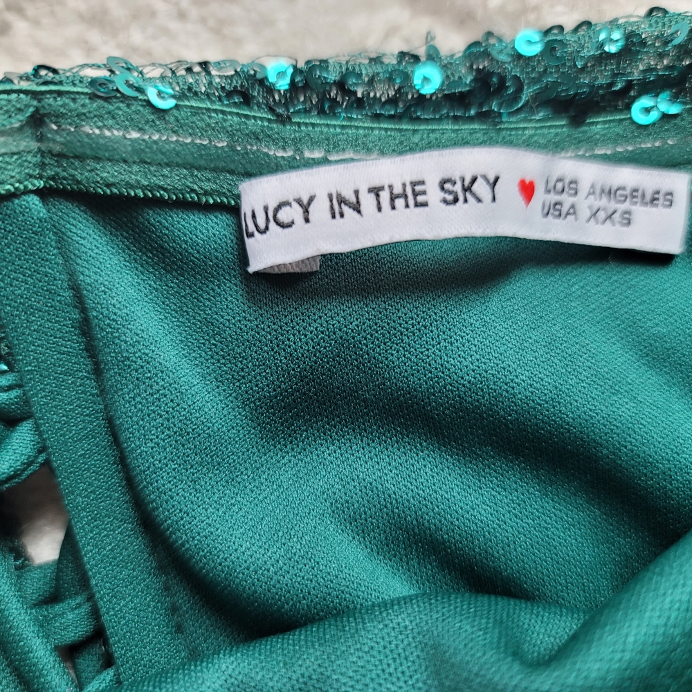 LUCY IN THE SKY Strapless Sequin Mini Dress in Deep Green Size XXS - Picture 6 of 6